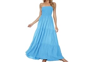Timathous Donna off Shoulder Estiva Senza Spalline Spiaggia Bohemien Maxi Abito,Top A Tubo Lungo Abiti Vestito