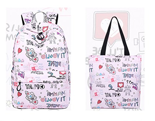 Preisvergleich Produktbild Winnerbag Casual wasserdichtes Gewebe Frauen Rucksäcke süße Rakete Muster drucken Mädchen Jugend reisen Laptop Mochila Rosa set 15 Zoll