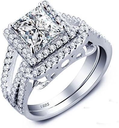 PHOCKSIN Wedding Ring Sets for Women 925 Sterling Silver Engagement Anniversary Bridal Rings 2PCS Luxury CZ Jewellery (N 1/2)