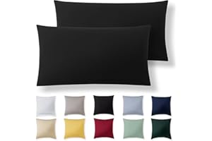 Alreya Poszewka na poduszkę 40 x 80 cm (zestaw 2 szt.) – czarna, 100% bawełna dżersej, poszewka na poduszkę 40 x 80 cm, z dżerseju, super miękka poszewka na poduszkę 40 x 80 cm, z zamkiem