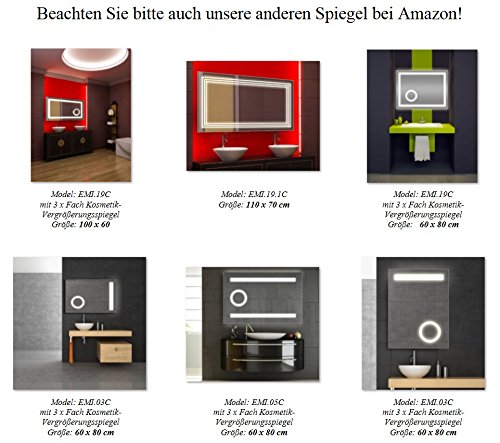 Spiegel mit LED Beleuchtung und Kosmetikspiegel, 60×80 cm, Badspiegel, kaltweiß - 7