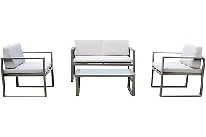 Milani Home s.r.l.s. Salotto da Esterno per Portico e Giardino con Cuscini in Alluminio Color Talpa, D.120 x 66 x 63/P.65 x 66 x 63/T.92 x 51,5 x 35