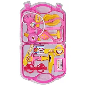 rayfin plastic playset kit with fold able suitcase, compact medical accessories toy set pretend play kids (Plastic,pink)- Multi color(Pack of 1 set)