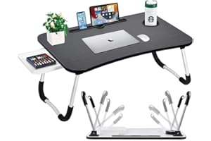 SEVERNO Klappbarer Laptoptisch: Arbeitsplatz, Lernort, Zeichenfläche – Kompakt, leicht, mit Tablet-Aussparung, Trinkhalter, rutschfesten Füßen und Schublade - Schwarz - 60x40x28 cm