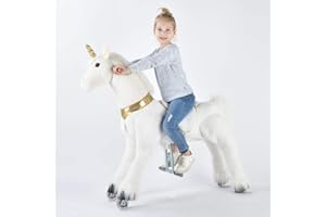 UFREE Horse Best Birthday Present for Boys. Action Pony Toy, Ride on Large 44'' for Children 6 Years Old to Adult, Amazing Birthday Surprise.Unicorn with golden horn.