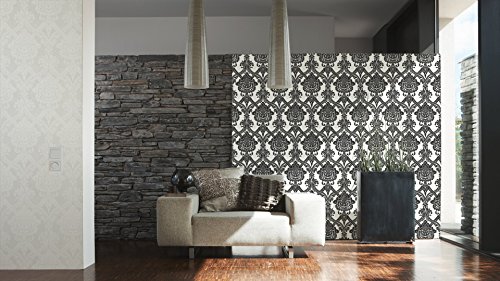 Livingwalls 554949 Vliestapete Flock, Mustertapete, neo-barock, schwarz, weiß - 3