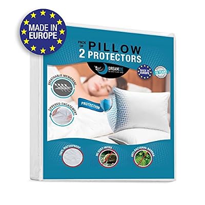 Dreamzie Set de 2 Protège-Oreillers Imperméables (60x60cm) - OEKO-TEX Std 100 - Protege Oreiller Respirant, Hypoallergénique, Anti-Acarien, Anti-Bactérien - Traitement Nvlle Génération - Garantie 10 ans