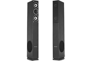 SKYTRONIC Fenton SHFT52B HiFi Tower Speakers Pair - 500W 3-Way Home Cinema Floor Standing Speakers with 6.5" Side Subwoofer, Dual Midrange, Black Finish, High Fidelity Audio