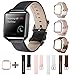 Price comparison product image EEEKit Genuine Leather Watch Bands Strap w/Steel Frame for Fitbit Blaze Tracker Smart Watch (Black)