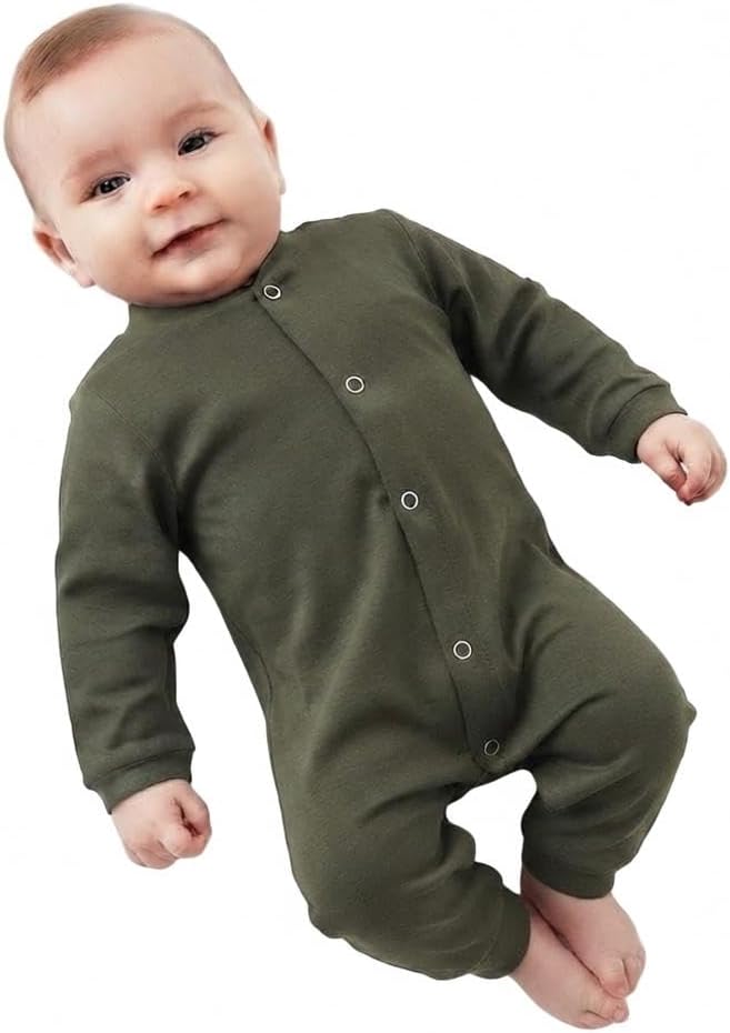 Unisex Bebek Tulum Haki 0-3 Ay Pamuk Uzun Kol Çıtçıt Kapama Dik Yaka | Unisex Yenidoğan Bebek Ultra Soft Haki Pamuklu Tulum - Çıtçıt Kapama, Uzun Kollu, Relaxed Kalıp, Lastikli Paça, 0-3 Ay