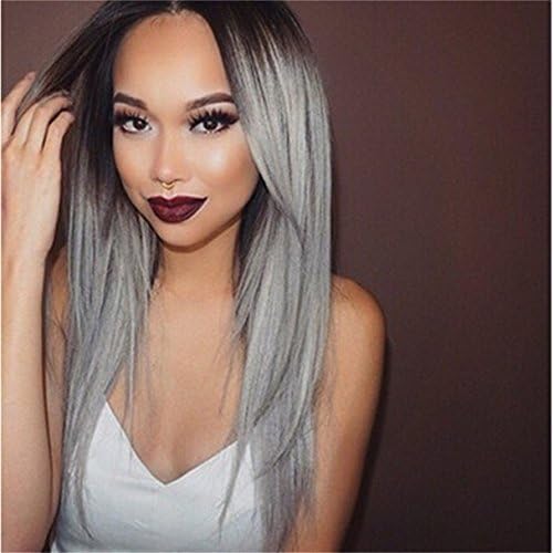 Keepyonger New Fashion Straight Brown Root to Grey Ombre Synthetic Wig High Quality Ombre Wig by KeepYonger