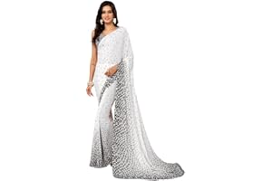 Satrani Damen Georgette Leheriya bedruckter Saree mit ungesäumtem Blusenteil