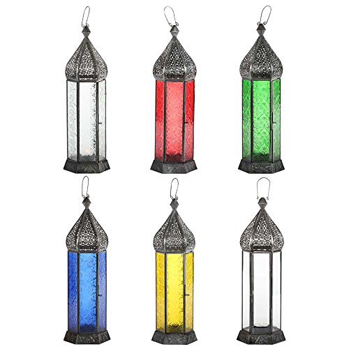 Laterne Shaki 40cm orientalisches Windlicht indische Glaslaterne bunte Gartenlaterne (6 Stk. bunt)