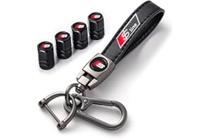RYPHAL for Car Tyre Valve Caps&Car Key Chain for Audi S Line S1 S2 S3 S4 S5 S6 S7 S8 SQ2 SQ5 SQ7 SQ8,Leather Car Keychain Keyring/4pcs Car Tire Dust Caps,Car Key Chain and Valve Caps Replacement