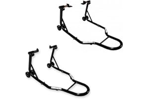 Cruizer - Béquille de moto avant avec fixations coniques et arrière avec fixations plaques, réglables avec roues en dessous et barres de renfort latérales, charge totale 600 kg