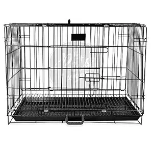 Dog Trust Double Door Folding Metal Dog Cage with Paw Protector, for Small Dogs and Puppies, Small, Black, 24 Inch