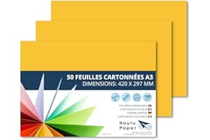Raylu Paper – Papier Cartonné A3 Coloré, 50 Feuilles Cartonnées, Papier Epais de Couleur, pour l’Ecole, le Bureau, le Scrapbooking, les Activités Manuelles, 297 x 420 mm 180g/m² (Jaune Canari)
