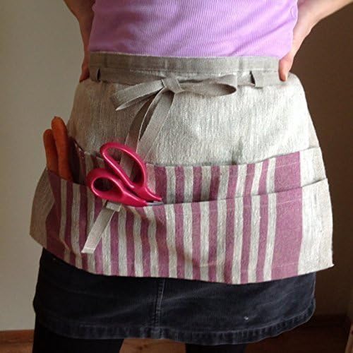 Half apron, linen, multicolor, gardening and utility, with pockets for tools,