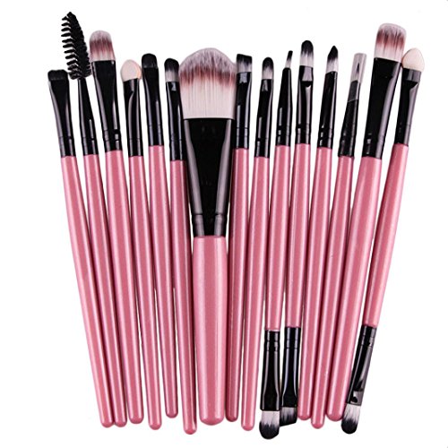 Koly Pro 15 pcs Make Up Sets Soft Eye Shadow Foundation Eyebrow Lip Makeup Brushes (Pink )