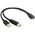 ANRANK USB 3.0 Female to Dual USB Male Extra Power Data Extension Cord Adapter Splitter Y-Cable Black
