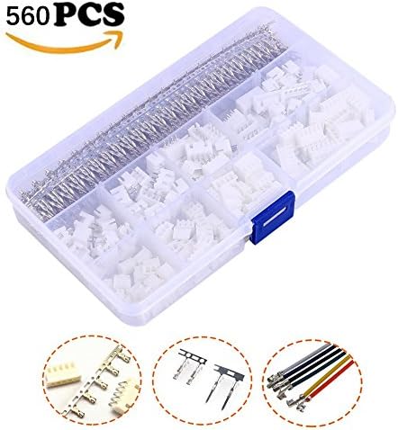 Connector for JST XHP,560Pcs 2.54mm JST-XHP 2 / 3 / 4 / 5 Pin housing (and Pin Pedestal Housing) Kit and Male / Female Pin Head Connector Adapter Plug Set