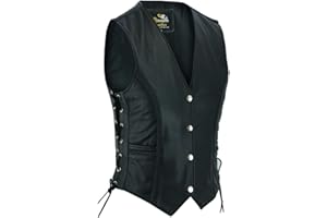 RIXOM LEATHER LADIES BIKER LEATHER VEST BRAIDED STYLE MOTORCYCLE BLACK SOFT LEATHER WAISTCOAT VEST
