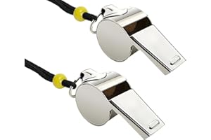 FUKPO 2 Pezzi Fischietto Arbitro Argento, Fischietti Arbitro in Acciaio Inox Fischietto Professionale Forte, Nero Cordino Fischietto Metallo per Allenatore Calcio Rugby Basket Bagnino