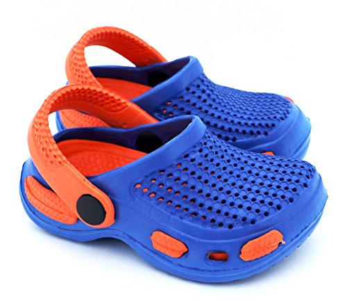 Fashion&Joy – CLOGS Baby in blau orange Gr. 20 mit Fersenriemen und Profilsohle – Kinder Badeschuhe Sandalen – GESCHÜTZT UND GUT BELÜFTET durch den Sommer – Hausschuhe Pantoletten Babyclogs Unisex Clog Typ429 - 3