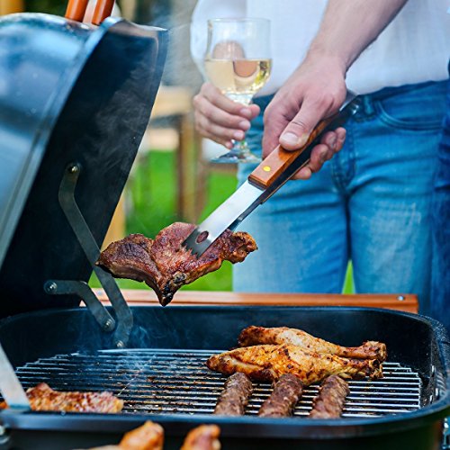 Topop 18-teilig Grill-set, Grillbesteck-Set, outdoor grill, BBQ Grill, barbecue set, Gabel, Speiße, Bürste, Pinsel, Zange, Spachtel, Leicht zu tragen, Leicht zu reinigen, mit einem robusten schwarzen Koffer, hochwertiges Material, Ungiftige Farbe - 5