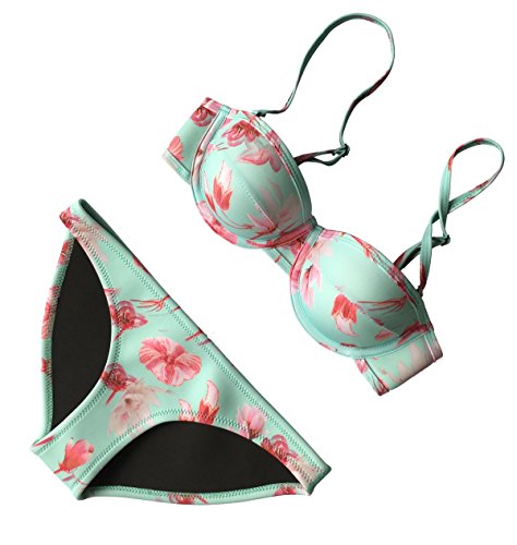 MUXILOVE Damen Push Up Blumen Druck Sommer Neopren Bikini Beachwear Bademode
