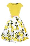 Der Gurtel ist abnehmbar. MisShow Damen Rockabilly Petticoat Kleider Audrey Hepburn Vintage Kleid Rund-Ausschnitt Kurz Arm Festliches Kleid Geblühmt