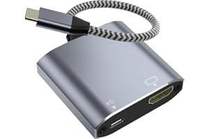 AUKOKIOULA USB C to HDMI Adapter, 4K@30Hz USB Type-C to HDMI Female Adapter with 100W PD Charging [Thunderbolt 3/4 Compatible], Compatible for iPhone 15/15Pro, MacBook Pro, Air, iPad Pro, XPS, etc (Grey)