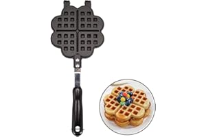 TAMUME Stovetop Cast Alluminium Waffle Iron Belgian Heart Waffle Maker Ideal for Valentine's Day Gift Kitchen Tool (Heart-shape Waffle)