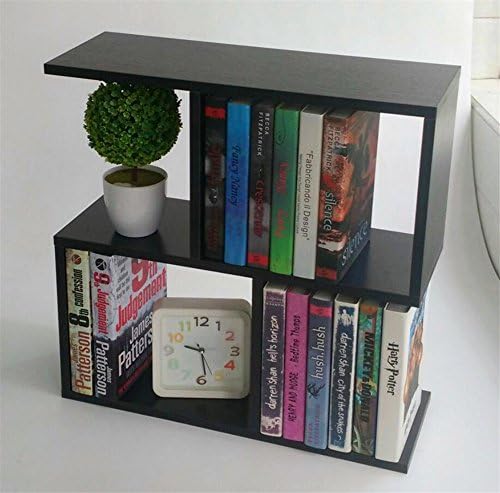 QXWL Wooden bookshelf desktop storage manager simple bookshelf office supplies storage rack shaped bookshelf Mini desktop storage rack ( Color : Black )