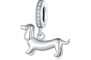 FANONA Colgante Charm de abalorio de perro teckel en plata esterlina 925 para pulsera Pandora
