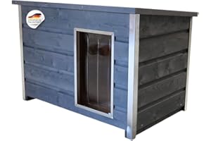 SunnyDogs Wetterfeste Holz-Hundehütte grau mit aufklappbarem Dach und 5cm dicken Wänden, 100x70x80 cm