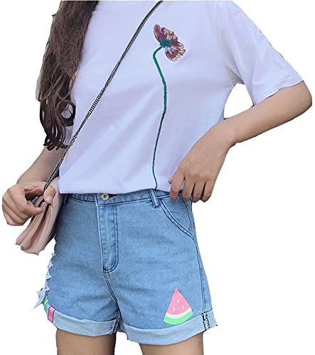 LiuJianQin Jeans ZXQZ Denim Shorts Casual Denim High Waist Shorts Washed Loose Denim Shorts Women's jeans (Size : XS)