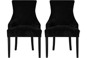 Leorate Dining Chair Covers Stretch Velvet Wingback Armchair Slipcovers Recliner Chair Protector for Kitchen Home Decor (Black, Pack of 2)