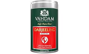 VAHDAM Boîte à Thé, Thé Darjeeling, 100% Pur, Non Mélangé, Thé Noir en Feuilles de Même Origine - Cultivé, Ensaché & Livré depuis sa Source en Inde - Parfait Assort. de Thés - 100g (Boîte de 1)