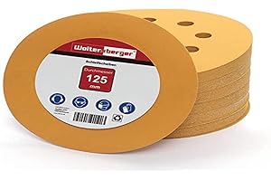 Woltersberger® 50 pièces Disques Abrasifs Or │ 8 trous │ Ø 125 mm │ grain 120 │ pour ponceuses orbitales aléatoires │ feuilles abrasives │ papier de verre