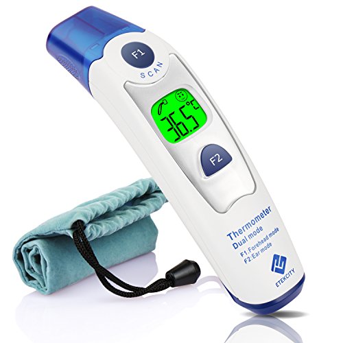 Etekcity Ear and Forehead Dual Mode Medical Infrared Thermometer, FDA CE Certificated, Instant Fever Detection, 2-Year Warranty, Digital Temperature Analysis, Backlight and Buzzer
