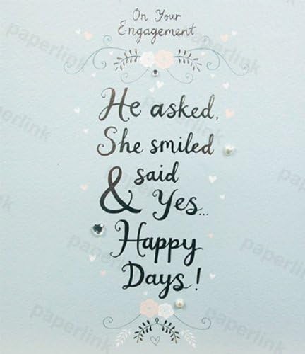 Engagement Card (PLK6032) He Asked, She Smiled &amp; Said Yes... Happy Days - Silver Embossed &amp; Gem Finish