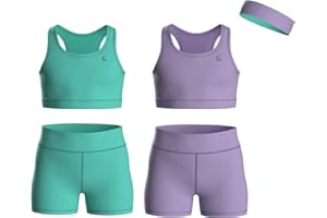 Essenclo Girls Clothing Athletic Sets Sleeveless Crop Tank Tops & Bike Shorts Cheer, Gymnastics, Volleyball Size 3-16 (5 Pcs)