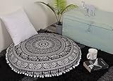 Aakriti Gallery, runder, dekorativer Kissenbezug für Meditationskissen, Bodenkissen mit Mandala-Design im Bohemian-Stil, 89 cm schwarz / weiß Aakriti Gallery, runder, dekorativer Kissenbezug für Meditationskissen, Bodenkissen mit Mandala-Design im Bohemian-Stil, 89 cm schwarz / weiß