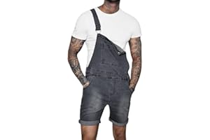 Oanviso Herren Denim Strap Kurze Jumpsuit Lässiges Arbeitshose Jumpsuit Vintage Bibs Jumpsuit Stilvoll Latzhose Overalls mit Taschen Sommer Zerrissene Loch Kurze Jean Jumpsuit