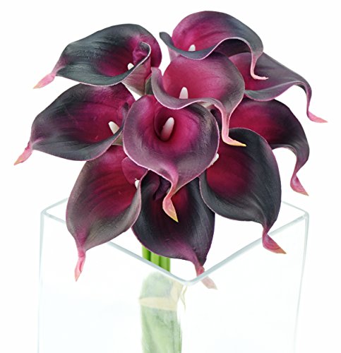 FiveSeasonStuff 10 Stems of Real Touch Calla Lilies Artificial Flower Bouquet, Perfect for Wedding, Bridal, Party, Home Office Décor DIY (Dark Purple)