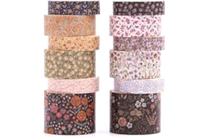 KAVI' S 12 rouleaux Washi Tape Set, Ruban Adhésif Décoratif Œuvre d’art inspirée Feuille d’or Masking Tapes pour Arts, Bullet Journal, Scrapbooking, Bricolage, Emballage (fleurs fleures)