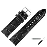MARBURGER Uhrenarmband 22mm Schwarz - Rindsleder, Kroko Prägung - Ersatzarmband, Schließe Silber - 7892210000120