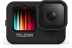 TELESIN Funda de Silicona para GoPro Hero 10/9 Black,Hero 10/9 Funda y cordón con Tapa de Objetivo (Negro)