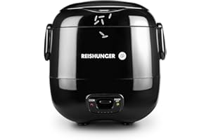 ‎REISHUNGER REISHUNGER Mini Reiskocher, schwarz | 0,3 L - 1-2 Portionen | hochwertige Keramikbeschichtung - Premium Topf | Handliche Größe für kleine Haushalte und unterwegs